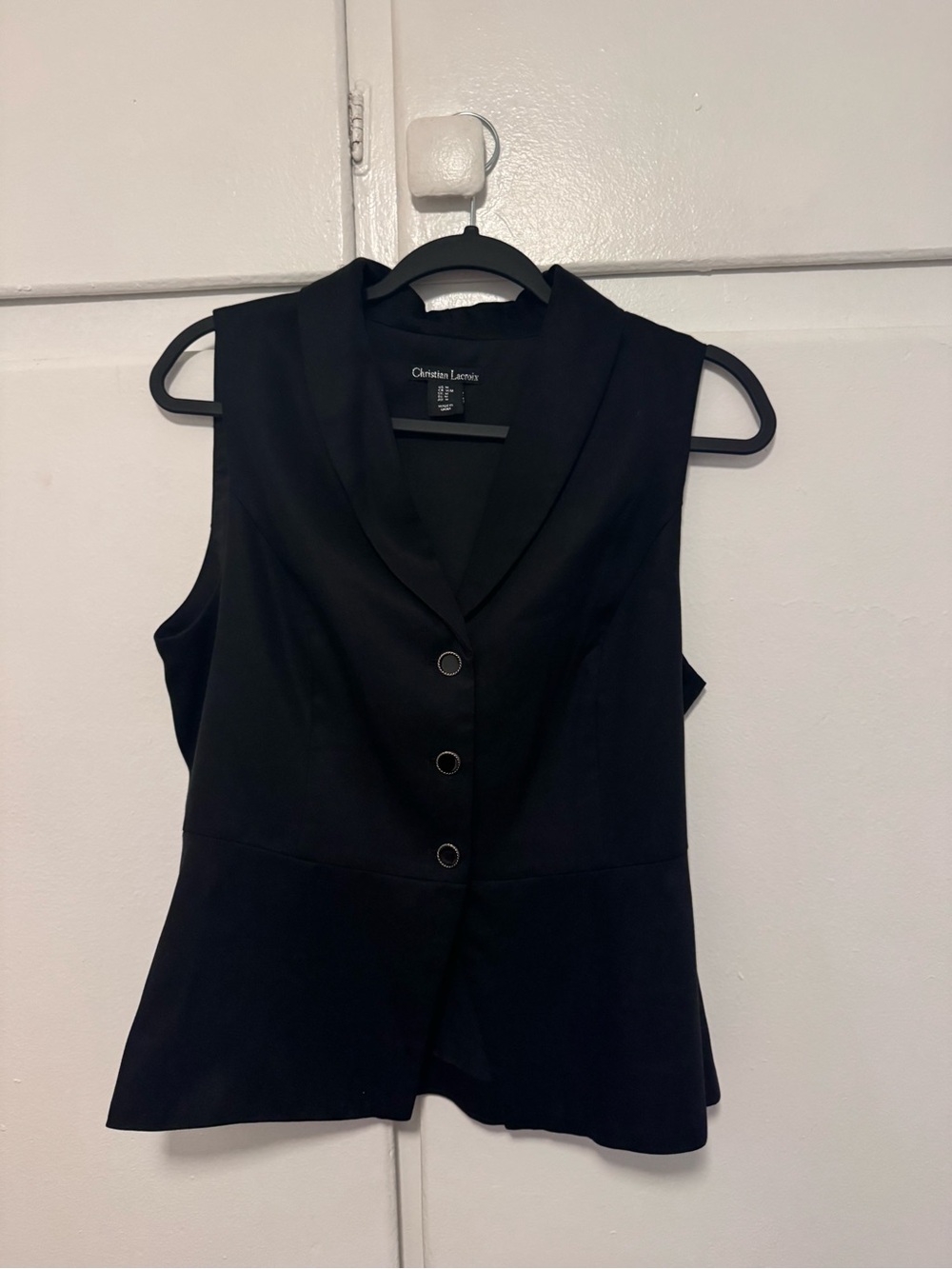 Christian Lacroix Black Sleeveless Shawl Collar Button Vest